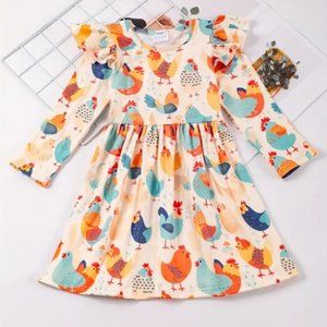 Boutique Farm Chicken Girls Long Sleeve Dress